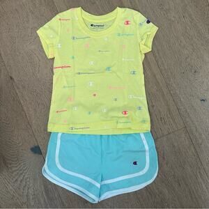 Champion Set of TShirt and Short Green & Yellow 4T